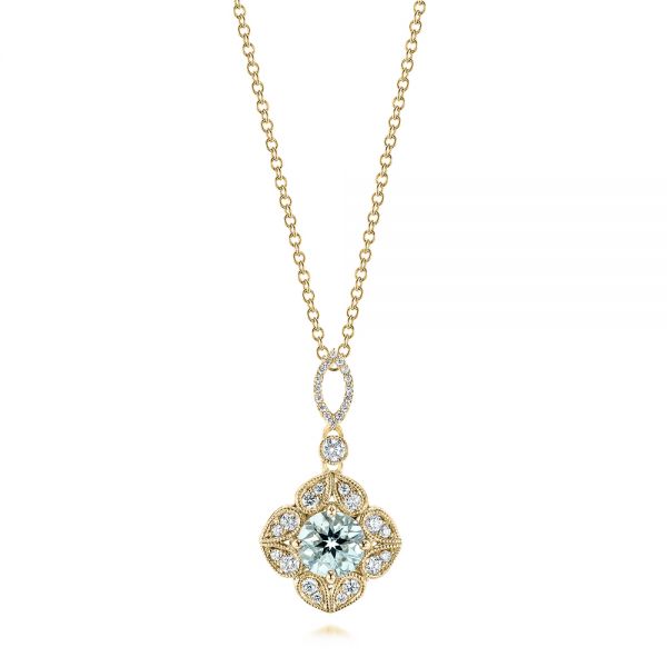 14k Yellow Gold 14k Yellow Gold Aquamarine And Diamond Pendant - Three-Quarter View -  103749