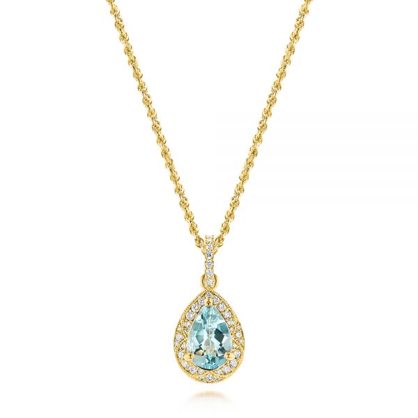 14k Yellow Gold 14k Yellow Gold Aquamarine And Diamond Pendant - Three-Quarter View -  103772