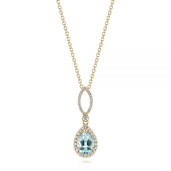 14k Yellow Gold 14k Yellow Gold Aquamarine And Diamond Pendant - Three-Quarter View -  103894