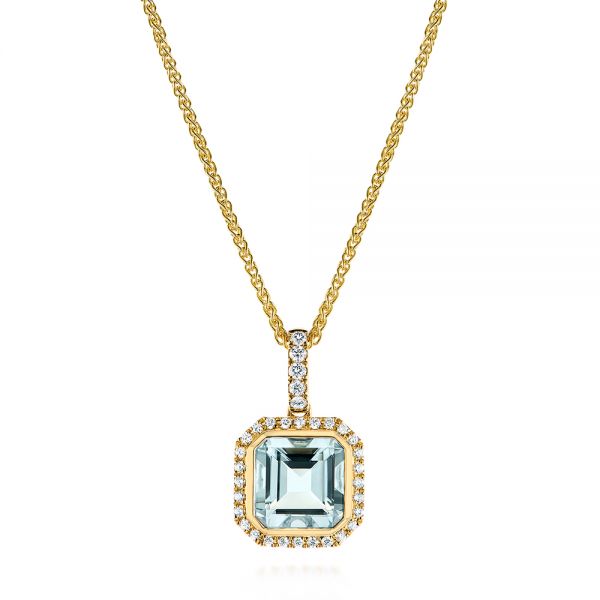 18k Yellow Gold 18k Yellow Gold Aquamarine And Diamond Pendant - Three-Quarter View -  105443