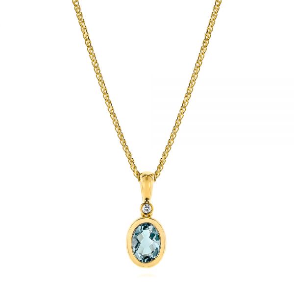 18k Yellow Gold 18k Yellow Gold Aquamarine And Diamond Pendant - Three-Quarter View -  106057