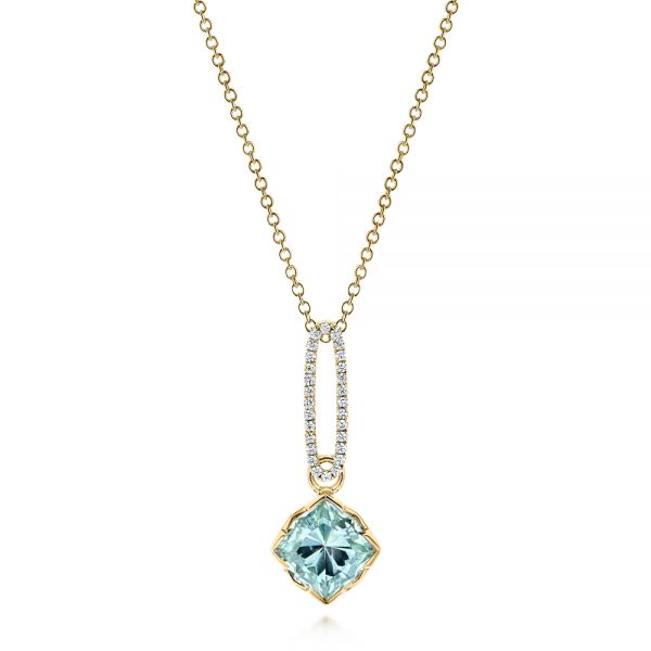 18k Yellow Gold 18k Yellow Gold Aquamarine And Diamond Pendant - Three-Quarter View -  106157