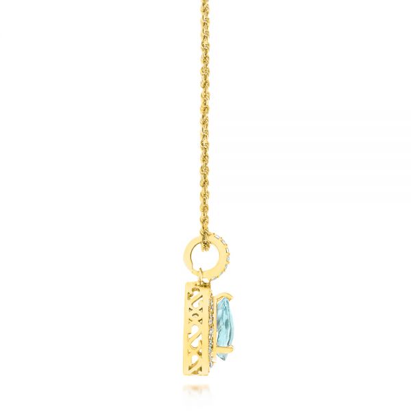 14k Yellow Gold 14k Yellow Gold Aquamarine And Diamond Pendant - Side View -  103772