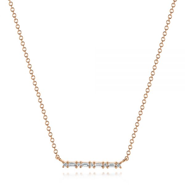 18k Rose Gold 18k Rose Gold Baguette Diamond Bar Necklace - Three-Quarter View -  106200 - Thumbnail