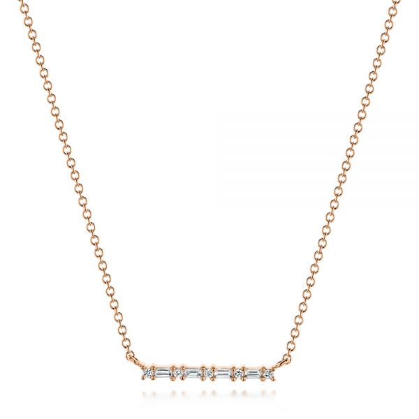 18k Rose Gold 18k Rose Gold Baguette Diamond Bar Necklace - Three-Quarter View - 106200