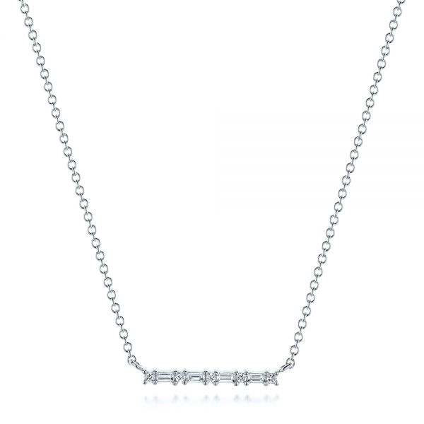 14k White Gold 14k White Gold Baguette Diamond Bar Necklace - Three-Quarter View -  106200 - Thumbnail