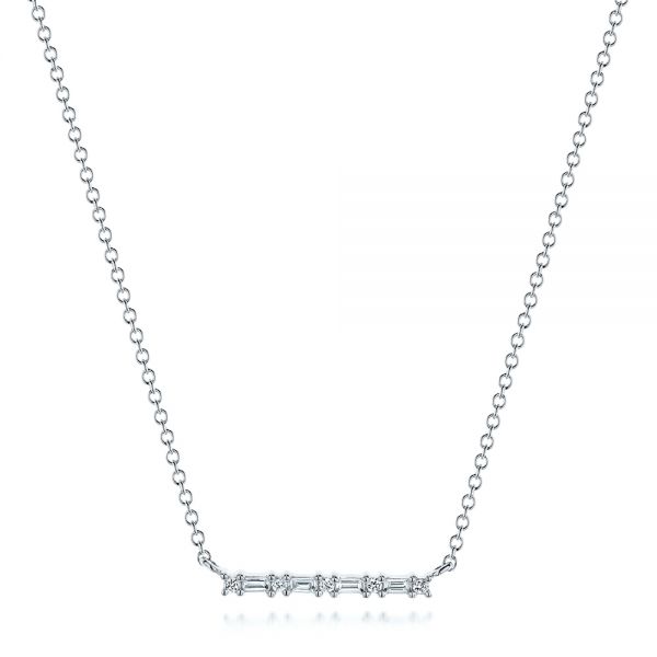 14k White Gold 14k White Gold Baguette Diamond Bar Necklace - Three-Quarter View - 106200