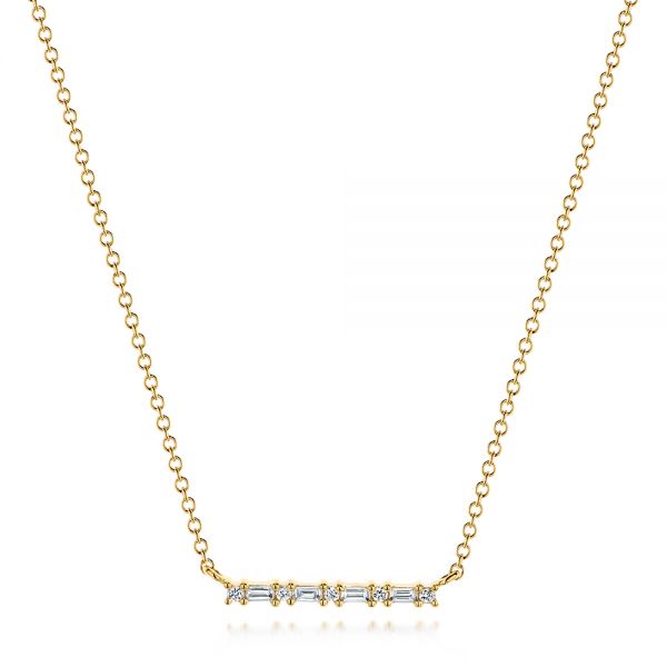 14k Yellow Gold Baguette Diamond Bar Necklace - Three-Quarter View -  106200