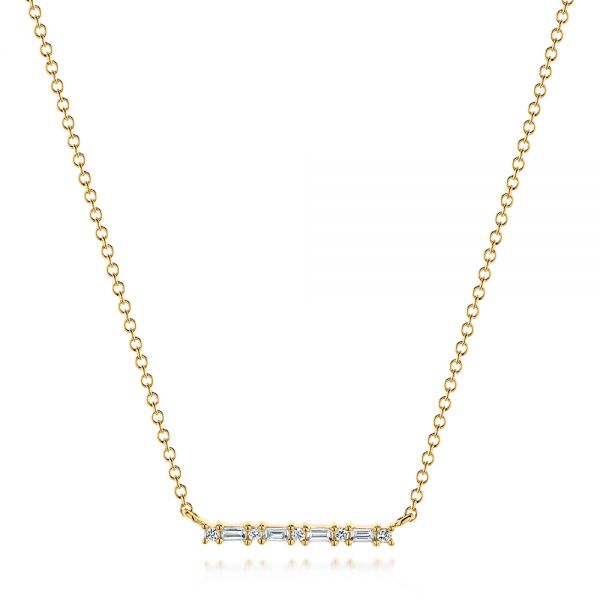 18k Yellow Gold 18k Yellow Gold Baguette Diamond Bar Necklace - Three-Quarter View -  106200