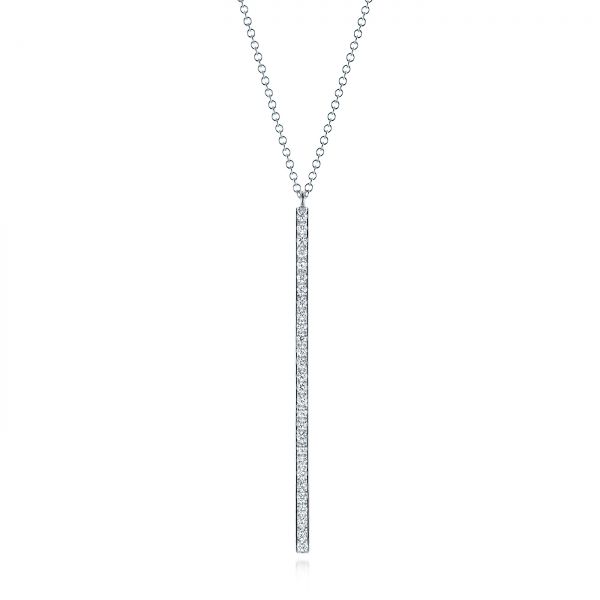 14k White Gold Bar Diamond Necklace - Three-Quarter View -  105937