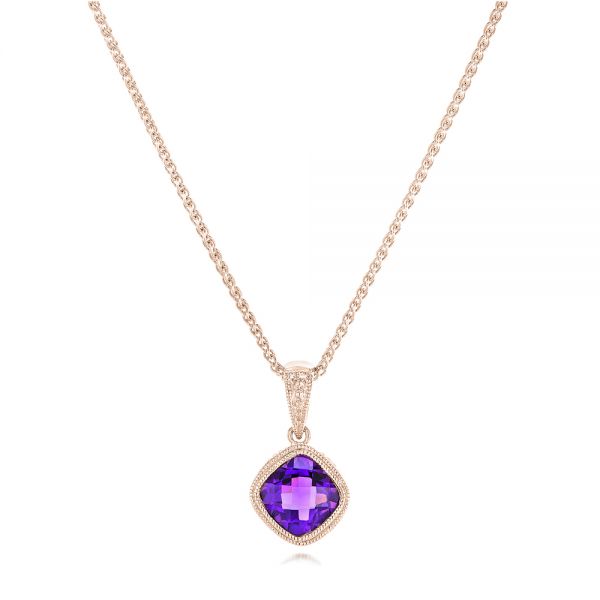 14k Rose Gold 14k Rose Gold Bezel Set Amethyst Pendant - Three-Quarter View -  102651 - Thumbnail