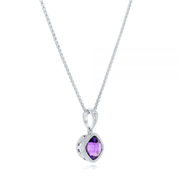 14k White Gold Bezel Set Amethyst Pendant - Flat View -  102651 - Thumbnail