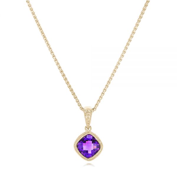 14k Yellow Gold 14k Yellow Gold Bezel Set Amethyst Pendant - Three-Quarter View -  102651 - Thumbnail