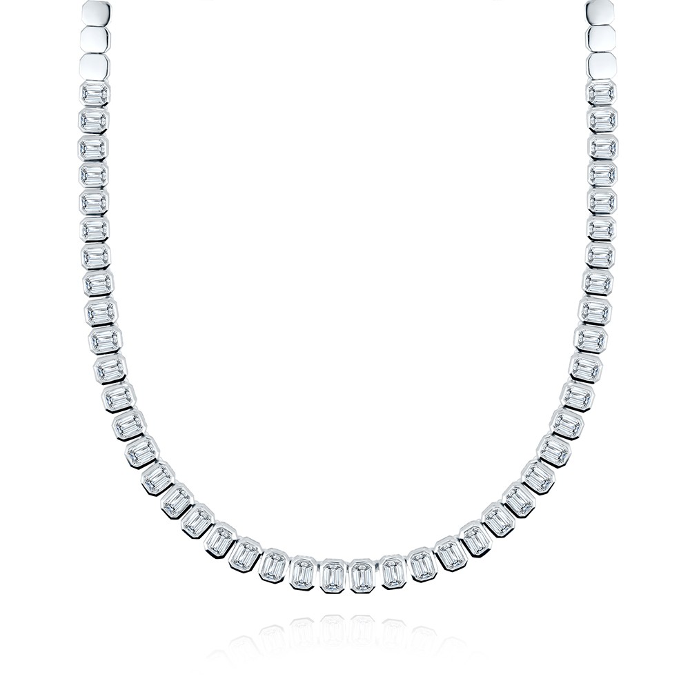 Bezel Set Emerald Diamond Tennis Necklace - Image