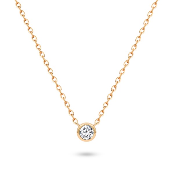 18k Rose Gold Bezel Set Round Diamond Necklace