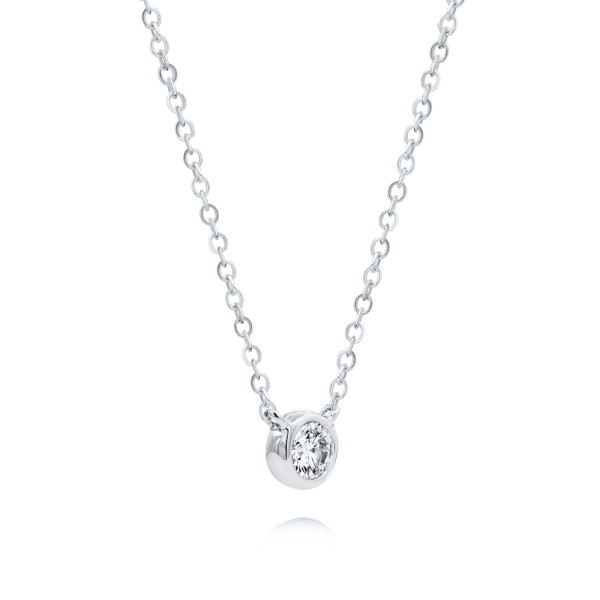 18k White Gold 18k White Gold Bezel Set Round Diamond Necklace - Flat View -  108210 - Thumbnail