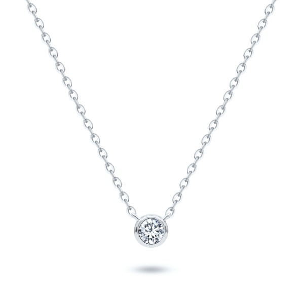 18k White Gold Bezel Set Round Diamond Necklace