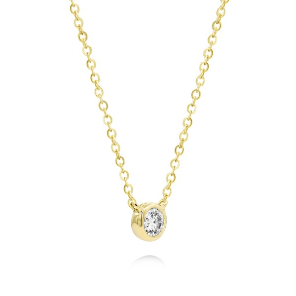 14k Yellow Gold Bezel Set Round Diamond Necklace - Flat View -  108210 - Thumbnail