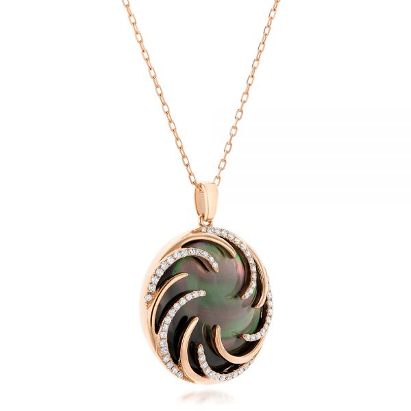 18k Rose Gold 18k Rose Gold Black Mother Of Pearl And Diamond Luna Fire Pendant - Flat View -  102497