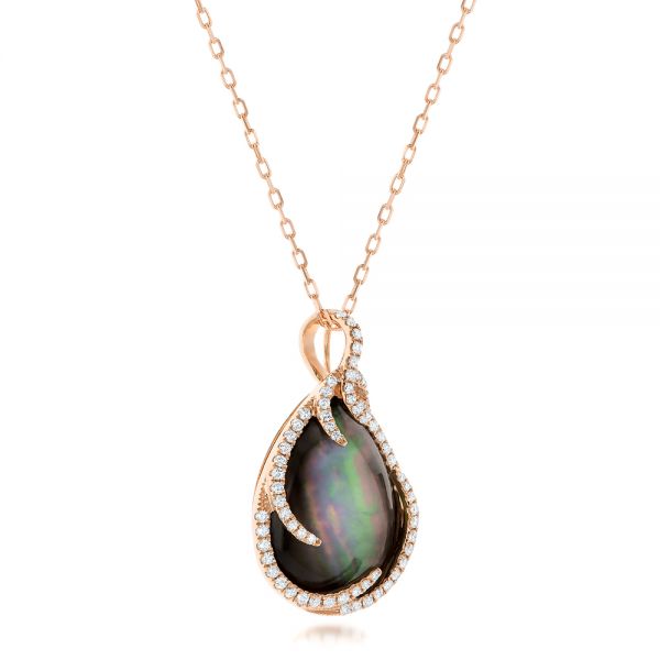 14k Rose Gold Black Mother Of Pearl And Diamond Luna Fire Pendant - Flat View -  102499