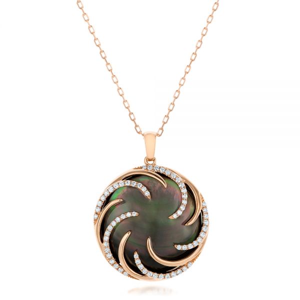 18k Rose Gold 18k Rose Gold Black Mother Of Pearl And Diamond Luna Fire Pendant - Three-Quarter View -  102497