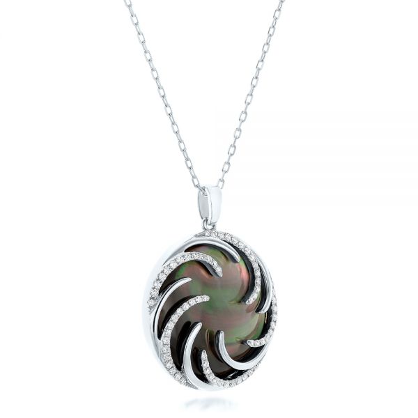 14k White Gold 14k White Gold Black Mother Of Pearl And Diamond Luna Fire Pendant - Flat View -  102497
