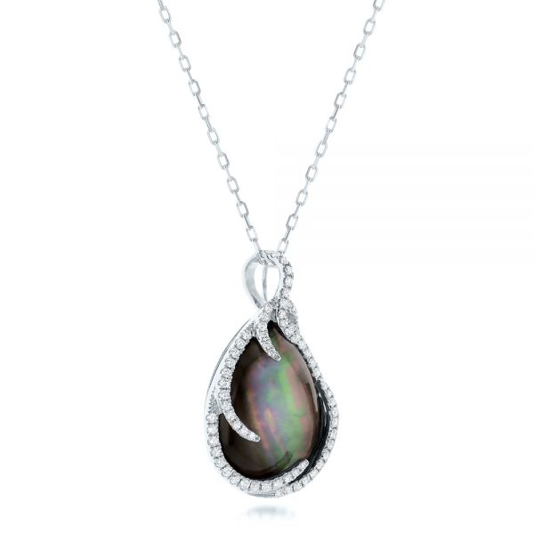 14k White Gold 14k White Gold Black Mother Of Pearl And Diamond Luna Fire Pendant - Flat View -  102499