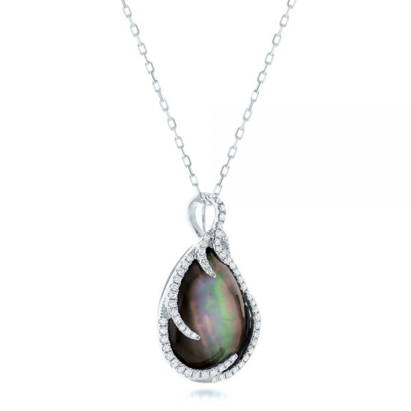 Platinum Platinum Black Mother Of Pearl And Diamond Luna Fire Pendant - Flat View - 102499