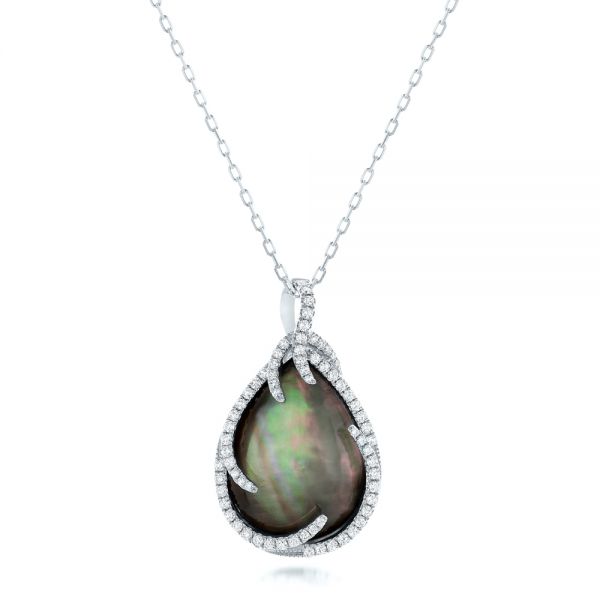 Platinum Platinum Black Mother Of Pearl And Diamond Luna Fire Pendant - Three-Quarter View - 102499