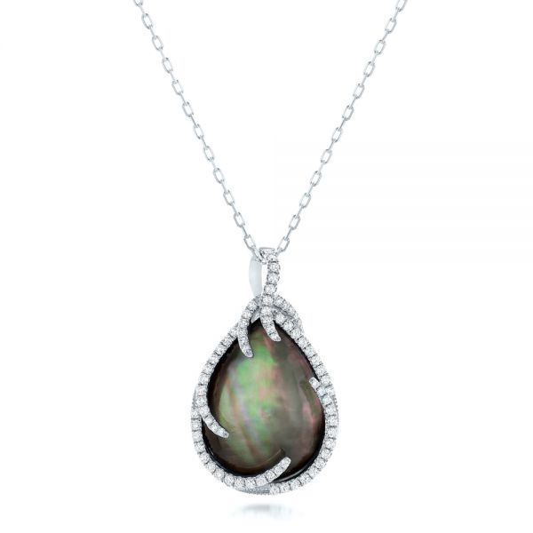 14k White Gold 14k White Gold Black Mother Of Pearl And Diamond Luna Fire Pendant - Three-Quarter View -  102499