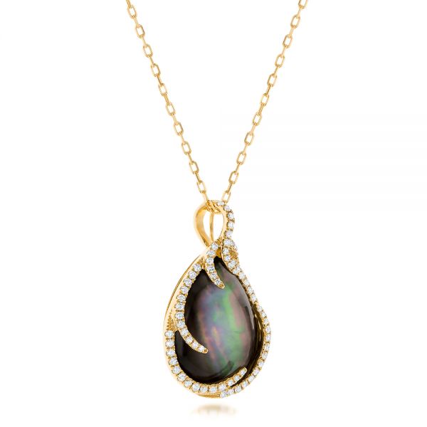14k Yellow Gold 14k Yellow Gold Black Mother Of Pearl And Diamond Luna Fire Pendant - Flat View - 102499