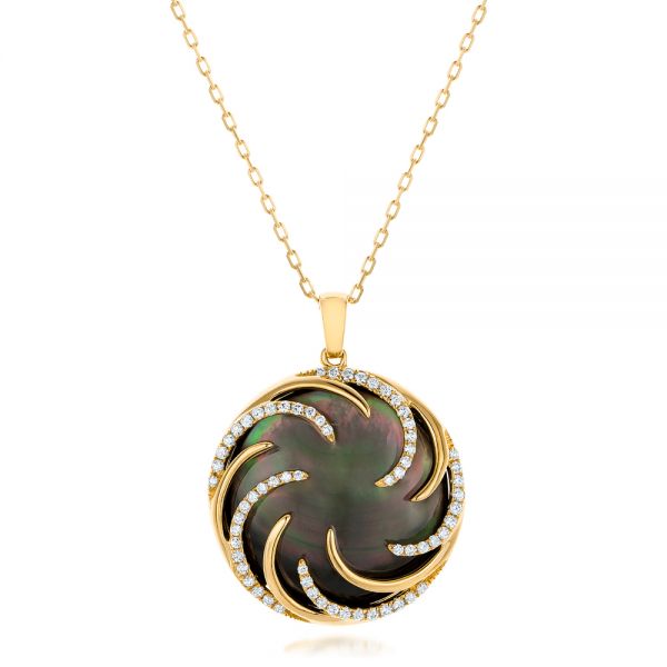14k Yellow Gold 14k Yellow Gold Black Mother Of Pearl And Diamond Luna Fire Pendant - Three-Quarter View -  102497