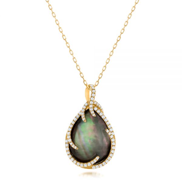 18k Yellow Gold 18k Yellow Gold Black Mother Of Pearl And Diamond Luna Fire Pendant - Three-Quarter View -  102499