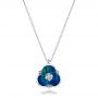 14k White Gold Blue Opal And Diamond Flower Pendant - Three-Quarter View -  101961 - Thumbnail