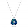 14k White Gold Blue Opal And Diamond Flower Pendant - Three-Quarter View -  101961 - Thumbnail
