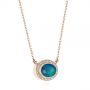 14k Rose Gold 14k Rose Gold Blue Oval Opal And Diamond Pendant - Flat View -  104992 - Thumbnail