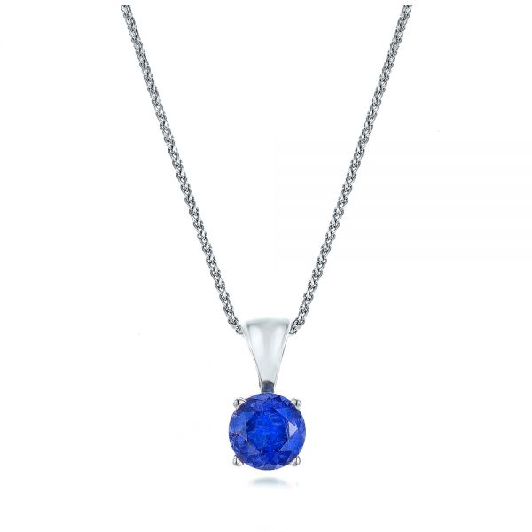 18k White Gold 18k White Gold Blue Sapphire Pendant - Three-Quarter View -  106422