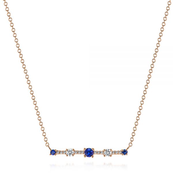 14k Rose Gold 14k Rose Gold Blue Sapphire And Diamond Bar Necklace - Three-Quarter View -  106201