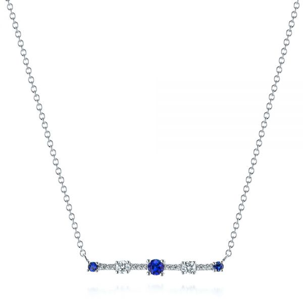 14k White Gold 14k White Gold Blue Sapphire And Diamond Bar Necklace - Three-Quarter View -  106201