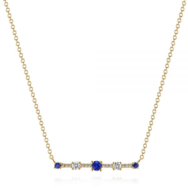 14k Yellow Gold Blue Sapphire And Diamond Bar Necklace - Three-Quarter View -  106201