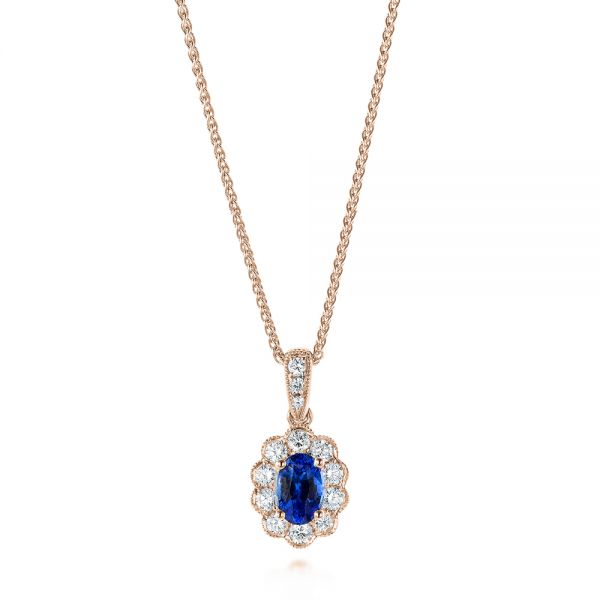 18k Rose Gold 18k Rose Gold Blue Sapphire And Diamond Floral Pendant - Three-Quarter View -  103743