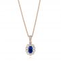 18k Rose Gold 18k Rose Gold Blue Sapphire And Diamond Floral Pendant - Three-Quarter View -  103743 - Thumbnail