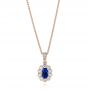 18k Rose Gold 18k Rose Gold Blue Sapphire And Diamond Floral Pendant - Three-Quarter View -  103743 - Thumbnail