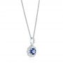  14K Gold Blue Sapphire And Diamond Floral Pendant - Front View -  103744 - Thumbnail