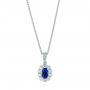Blue Sapphire And Diamond Floral Pendant - Three-Quarter View -  103743 - Thumbnail