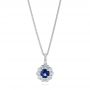  14K Gold Blue Sapphire And Diamond Floral Pendant - Three-Quarter View -  103744 - Thumbnail