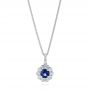  18K Gold 18K Gold Blue Sapphire And Diamond Floral Pendant - Three-Quarter View -  103744 - Thumbnail