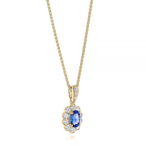 18k Yellow Gold 18k Yellow Gold Blue Sapphire And Diamond Floral Pendant - Front View -  103743