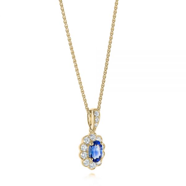 14k Yellow Gold 14k Yellow Gold Blue Sapphire And Diamond Floral Pendant - Front View - 103743