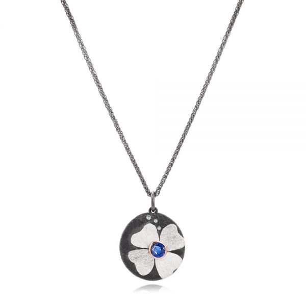 Blue Sapphire and Diamond Flower Pendant - Image